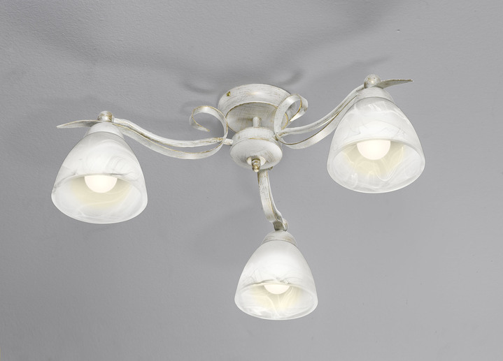 Deckenlampe - Formschöne Deckenlampe aus Eisen und Glas, in Farbe CREME-GOLD, in Ausführung 3-flammig Ansicht 1