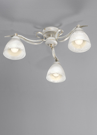 Formschöne Deckenlampe aus Eisen und Glas