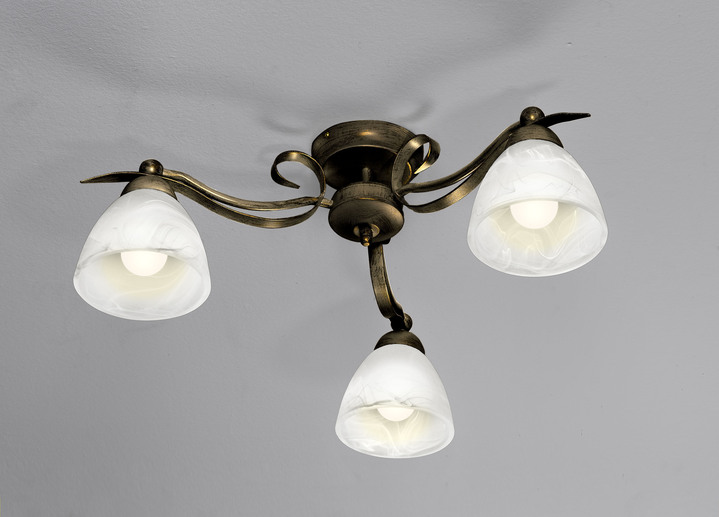 Deckenlampe - Formschöne Deckenlampe aus Eisen und Glas, in Farbe SCHWARZ-GOLD, in Ausführung 3-flammig Ansicht 1