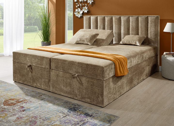 Boxspringbetten - Boxspringbett mit individueller Kopfteilverstellung und Deko-Kissen, in Farbe BEIGE Ansicht 1