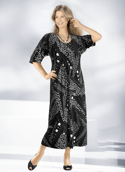 Homewear & Freizeitmode - Kaftan mit Pfötchen-Print, in Größe 038 bis 062, in Farbe SCHWARZ-WEISS