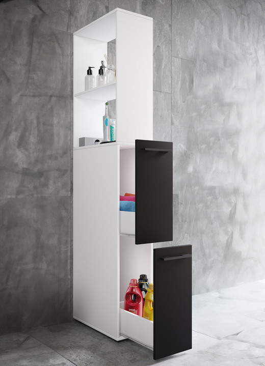 Badezimmermöbel - Nischenschränke mit pflegeleichter Beschichtung, in Farbe WEISS-SCHWARZ, in Ausführung Nischenschrank, groß Ansicht 1