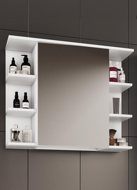 Badezimmermöbel - Modernes Badmöbel-Programm, in Farbe WEISS, in Ausführung Spiegelschrank Ansicht 1