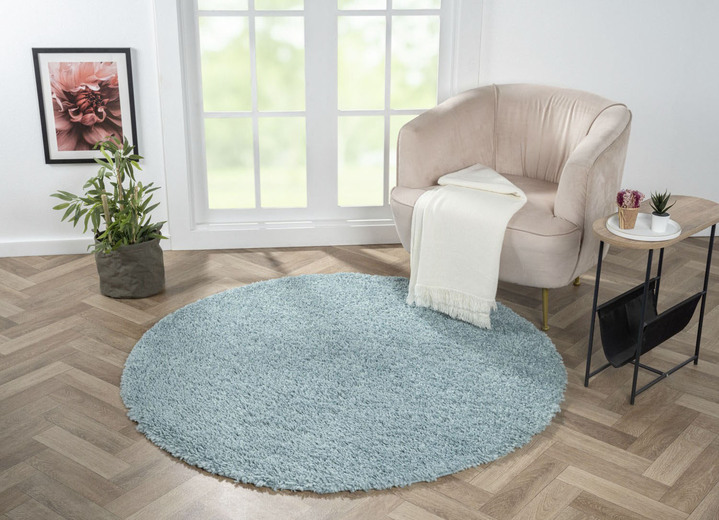 Modern - Traumhaft flauschige Brücken und Teppiche in Shaggy-Qualität, in Größe 111 (Brücke 60x90 cm) bis 304 (Teppich rund ø 150 cm), in Farbe HELLBLAU Ansicht 1