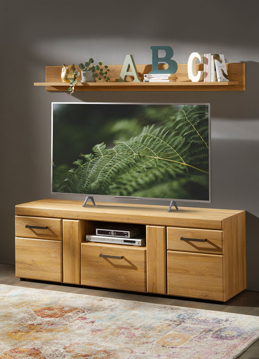 TV- & Hifi-Möbel - TV-Longboard mit Wandboard, in Farbe EICHE HELL, in Ausführung groß Ansicht 1