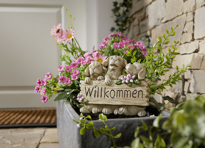 Gartendekoration - Willkommen mit Hunde,- oder Katzen aus Polyresin, in Farbe GRAU, in Ausführung Willkommen mit Hunde