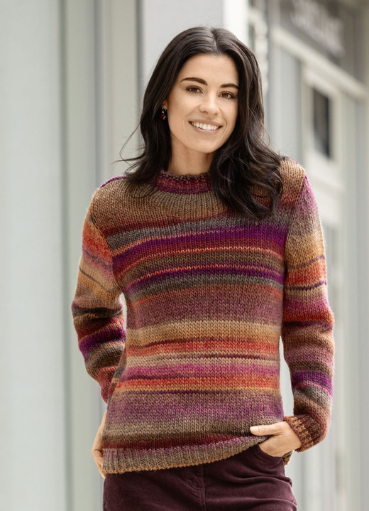 Langarm - Pullover mit Schurwolle, in Größe L(44/46) bis XS(32/34), in Farbe ORANGE-BEERE-MULTICOLOR Ansicht 1