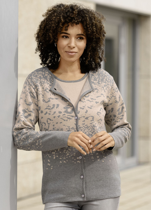 Stricksets - Strick-Twinset in Jacquard-Dessin Stricksets - Strick-Twinset in Jacquard-Dessin, in Größe 036 bis 052, in Farbe BEIGE-GRAU