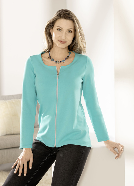 Shirts - Shirtjacke mit durchgehendem Reissverschluss, in Größe 036 bis 052, in Farbe EISBLAU Ansicht 1