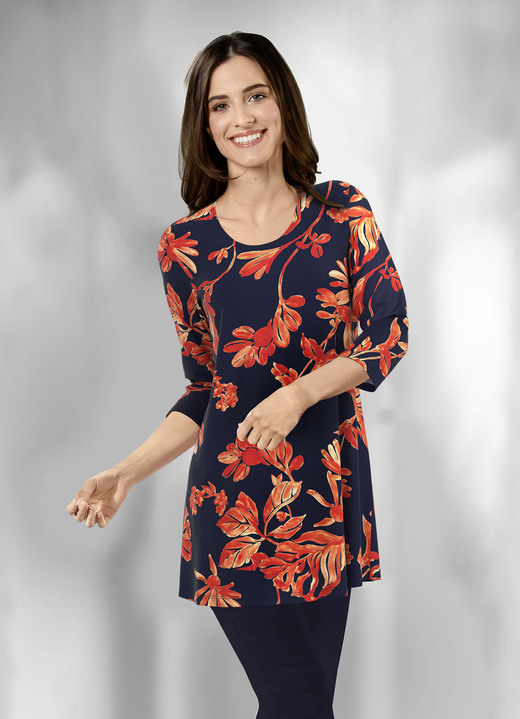 3/4-Arm - Longshirt in leicht ausgestellter Form 3/4-Arm - Longshirt in leicht ausgestellter Form, in Größe 038 bis 056, in Farbe MARINE-ORANGE