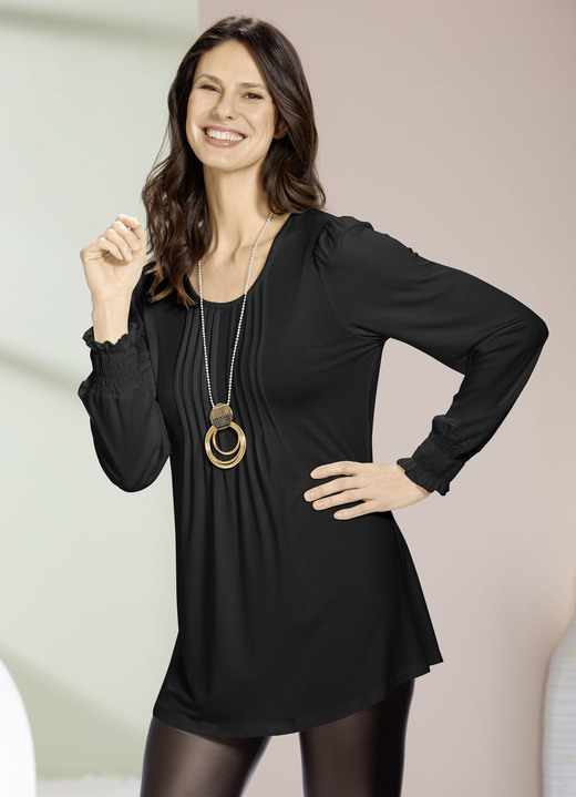 Tuniken - Shirt-Tunika mit tollen Ärmelabschlüssen Tuniken - Shirt-Tunika mit tollen Ärmelabschlüssen, in Größe 036 bis 054, in Farbe SCHWARZ