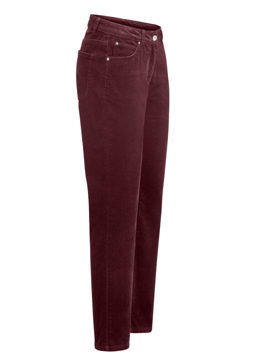 Hosen mit Knopf- und Reissverschluss - Samtweiche Hose in 5-Pocket-Form Hosen mit Knopf- und Reissverschluss - Samtweiche Hose in 5-Pocket-Form, in Größe 017 bis 050, in Farbe BORDEAUX