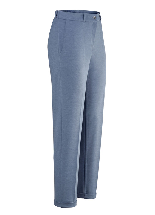Hosen mit Knopf- und Reissverschluss - Hose mit rückwärtigem Dehnbundeinsatz Hosen mit Knopf- und Reissverschluss - Hose mit rückwärtigem Dehnbundeinsatz, in Größe 018 bis 052, in Farbe JEANSBLAU MELIERT