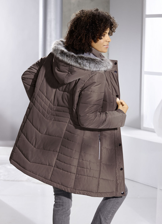 Winterjacken - Longjacke mit abnehmbarem Kunstpelz-Besatz, in Größe 038 bis 054, in Farbe SCHOKOBRAUN Ansicht 1