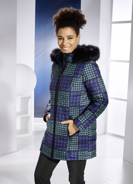 Winterjacken - Jacke mit Hahnentritt-Dessin, in Größe 036 bis 054, in Farbe GRÜN-BLAU-SCHWARZ Ansicht 1
