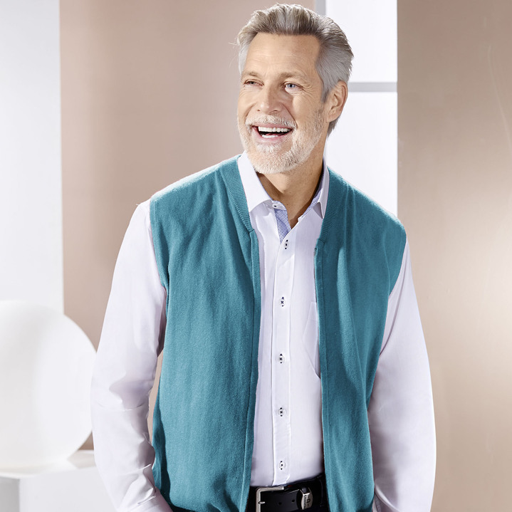 Strickwesten - Gilet mit durchgehendem Reissverschluss in 4 Farben Strickwesten - Gilet mit durchgehendem Reissverschluss in 4 Farben, in Größe L(52/54) bis XXL(60/62), in Farbe PETROL
