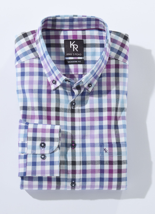 Businesshemden - «King's Road»-Hemd mit Button-Down-Kragen in 4 Farben Businesshemden - «King's Road»-Hemd mit Button-Down-Kragen in 4 Farben, in Größe 3XL(47/48) bis XXL(45/46), in Farbe FLIEDER-BLAU-ECRU KARIERT