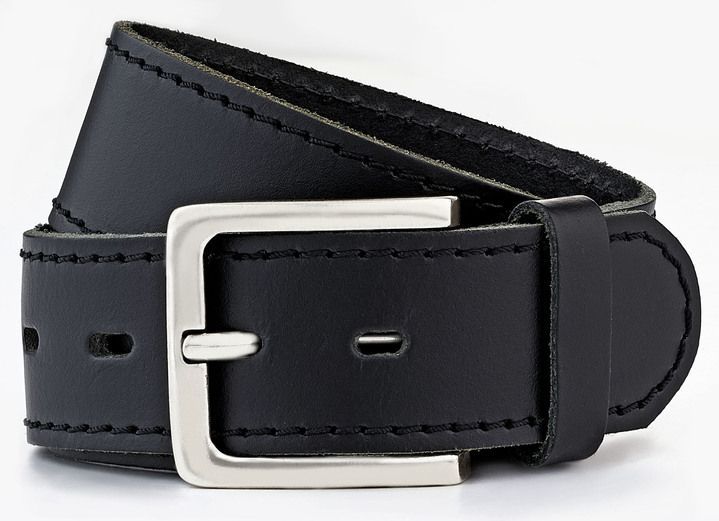 Gürtel - Klassicher Herren-Gürtel aus Leder, 4 cm breit Gürtel - Klassicher Herren-Gürtel aus Leder, 4 cm breit, in Größe 110 bis 130, in Farbe SCHWARZ
