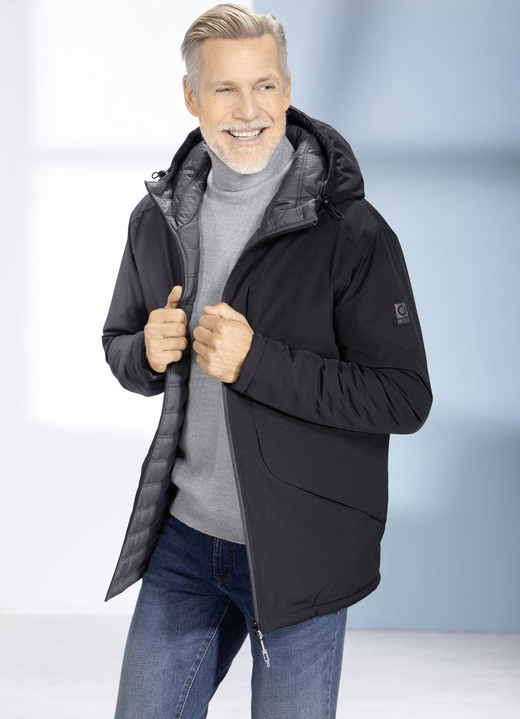 Funktionsjacken - Funktions-Wendejacke von «LPO», in Größe 048 bis 058, in Farbe SCHWARZ-DUNKELGRAU Ansicht 1