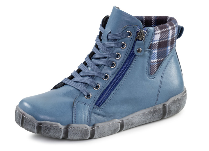 Stiefel & Stiefeletten - Andrea Conti Schnür-Bootie mit Schaftrand aus kariertem Textil, in Größe 036 bis 042, in Farbe JEANS Ansicht 1