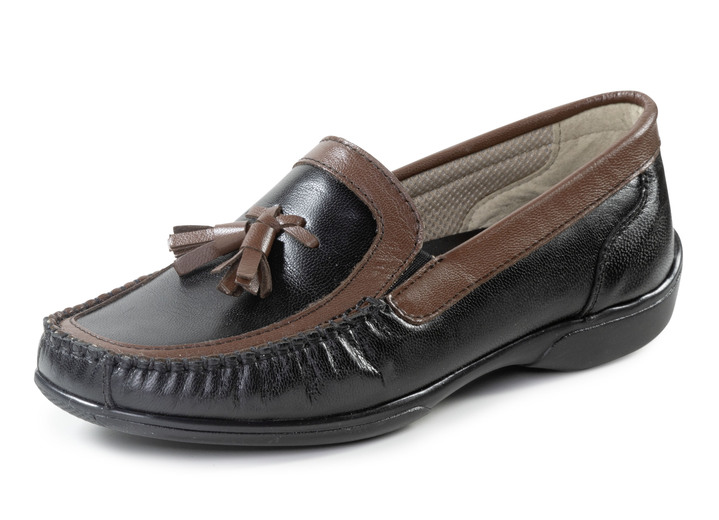 Slipper & Schnürschuhe - ELENA EDEN, klassische Damen-Slipper, mit herausnehmbarem Fussbett, in Größe 036 bis 042, in Farbe SCHWARZ-BRAUN Ansicht 1