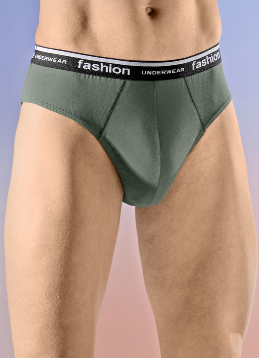 Slips & Unterhosen - Viererpack Slips mit Elastikbund, in Größe 004 bis 010, in Farbe 2X OLIV, 2X SCHWARZ