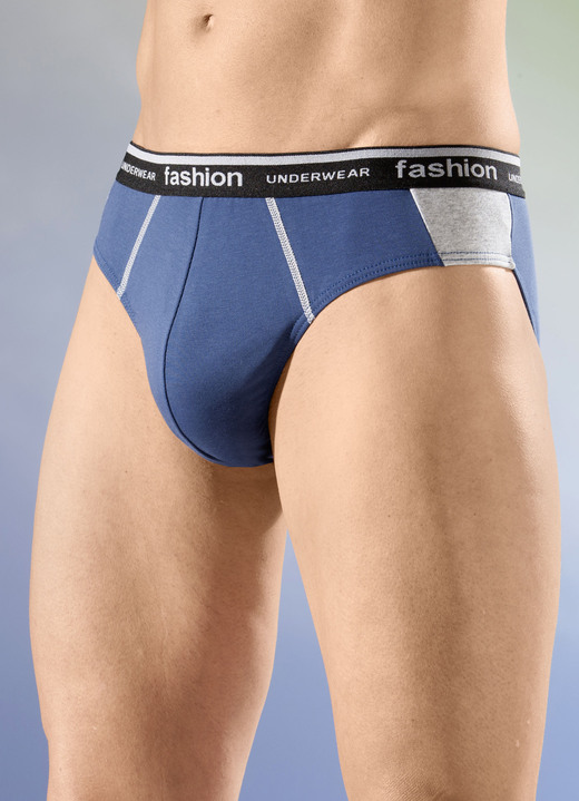 Slips & Unterhosen - Viererpack Slips mit Elastikbund, in Größe 004 bis 010, in Farbe 2X BLAU-GRAU MELIERT, 2X SCHWARZ-GRAU MELIERT Ansicht 1