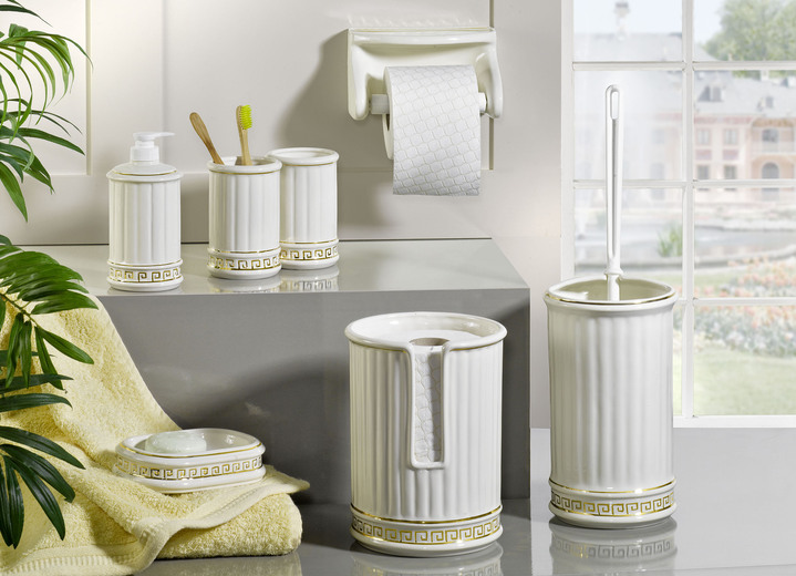 Badezimmeraccessoires - Handgefertigte Badezimmer-Accessoires aus Keramik, in Farbe CREME-GOLD, in Ausführung Toilettenpapierhalter Ansicht 1