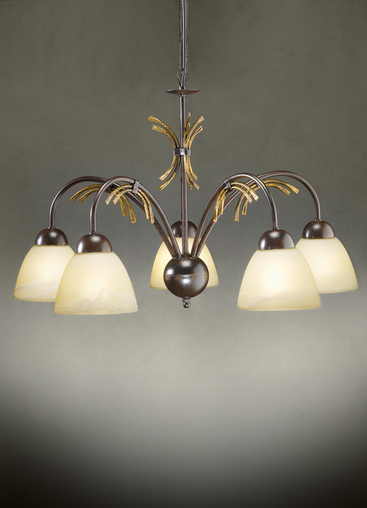 Deckenlampe - Pendellampe, 5-flammig, mit Gestell aus Eisen, in Farbe SCHWARZ-ROST-GOLD Ansicht 1