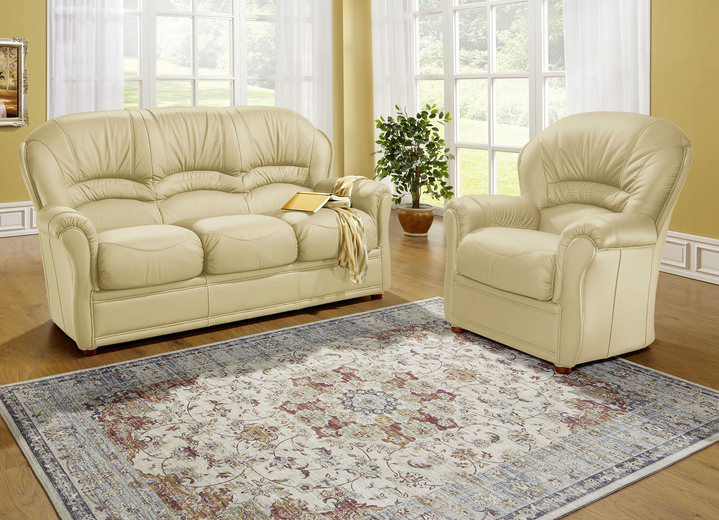 Polstergruppen - Polstermöbel mit Bezug aus echtem Leder, in Farbe CREME, in Ausführung Leder-Dreisitzer Ansicht 1