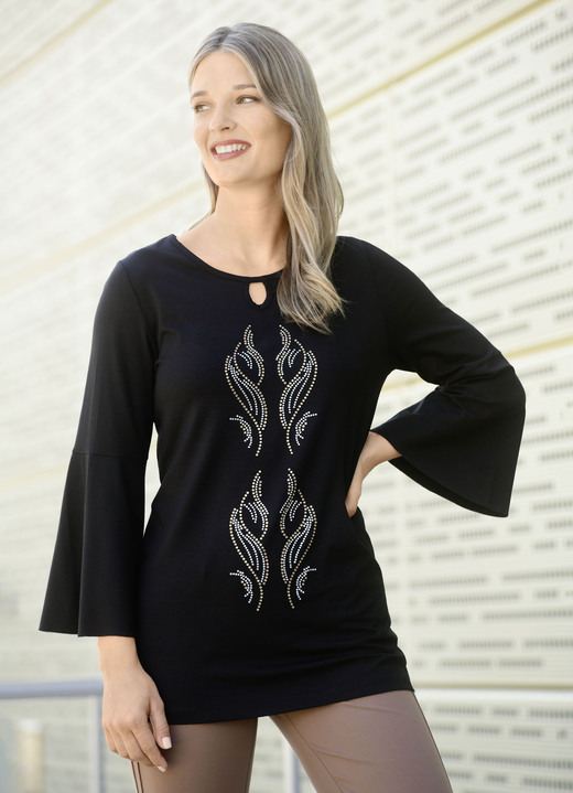 3/4-Arm - Shirt mit dekorativem Halsausschnitt 3/4-Arm - Shirt mit dekorativem Halsausschnitt, in Größe 038 bis 054, in Farbe SCHWARZ