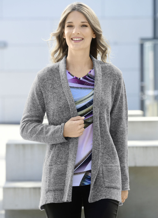 Basics - Strickjacke mit Reiskornstruktur , in Größe 038 bis 054, in Farbe ANTHRAZIT MELIERT Ansicht 1