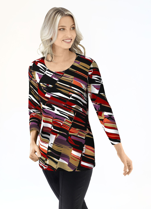 3/4-Arm - Shirt mit 3/4-langen Ärmeln 3/4-Arm - Shirt mit 3/4-langen Ärmeln, in Größe 038 bis 054, in Farbe SCHWARZ-ROT-BUNT