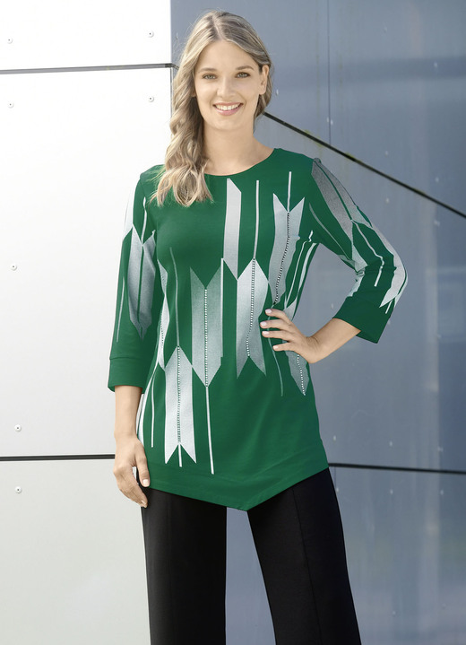 3/4-Arm - Shirt mit Kontrastdruck 3/4-Arm - Shirt mit Kontrastdruck, in Größe 038 bis 054, in Farbe GRÜN-WEISS