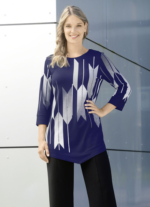 3/4-Arm - Shirt mit Kontrastdruck, in Größe 038 bis 054, in Farbe MARINE-WEISS Ansicht 1