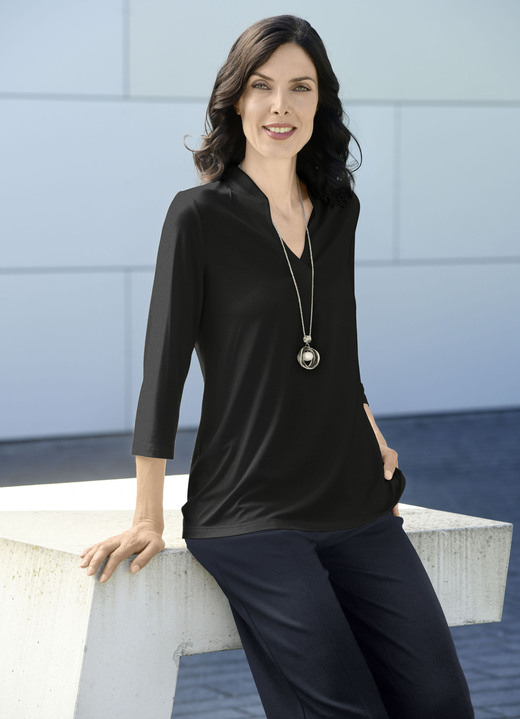 Langarm - Shirt-Tunika mit Stehkragen, in Größe L bis XXL, in Farbe SCHWARZ Ansicht 1