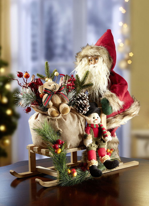 - Weihnachtsmann auf Holzschlitten, in Farbe NATUR-ROT