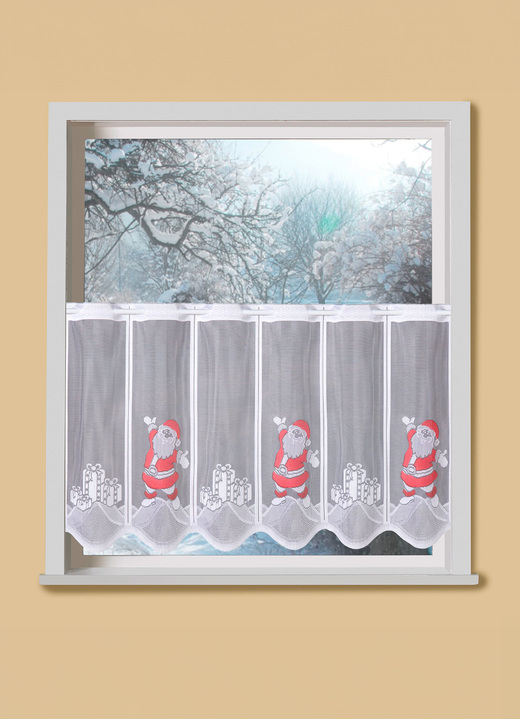 Kurzgardinen - Kurzvorhang mit gebogtem Abschluss und Stangendurchzug, in Größe 842 (H50xB 84 cm) bis 878 (H50xB168 cm), in Farbe WEISS-ROT