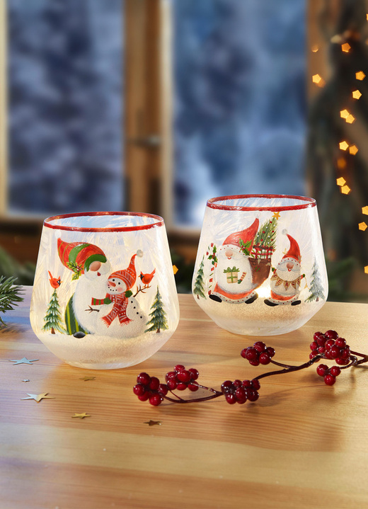 - Windlicht aus Glas, 2er-Set, in Farbe WEISS-ROT-GRÜN Ansicht 1