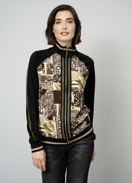 Shirts - Shirtjacke mit durchgehendem Reissverschluss, in Größe 038 bis 046, in Farbe SCHWARZ-BRAUN-CAMEL
