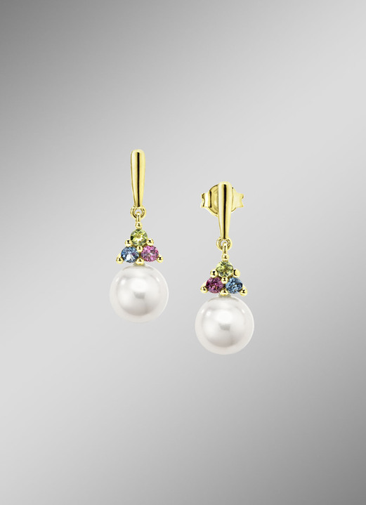 Ohrschmuck - Exquisite Eleganz Ohrstecker mit Süsswasser-Zuchtperlen und Edelsteinen, in Farbe  Ansicht 1