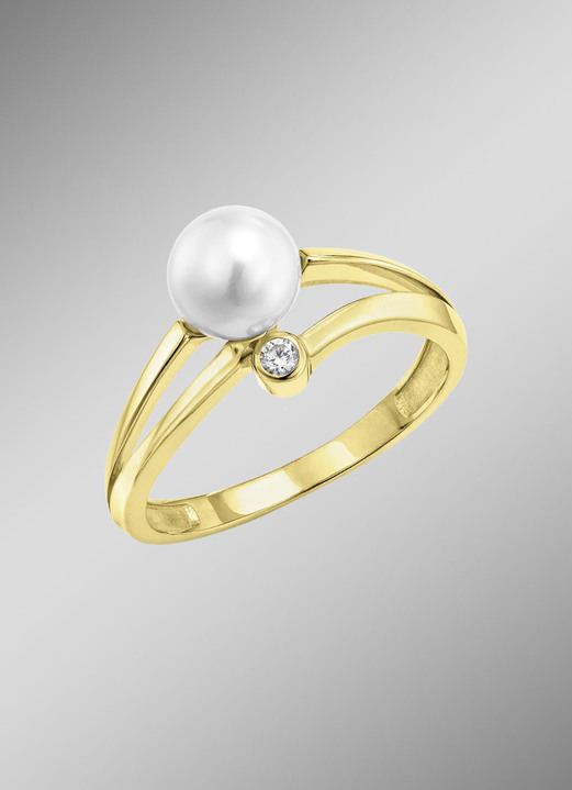 Ringe - Klassische Schönheit: Damenring mit Süsswasser-Zuchtperle, in Größe 160 bis 220, in Farbe  Ansicht 1