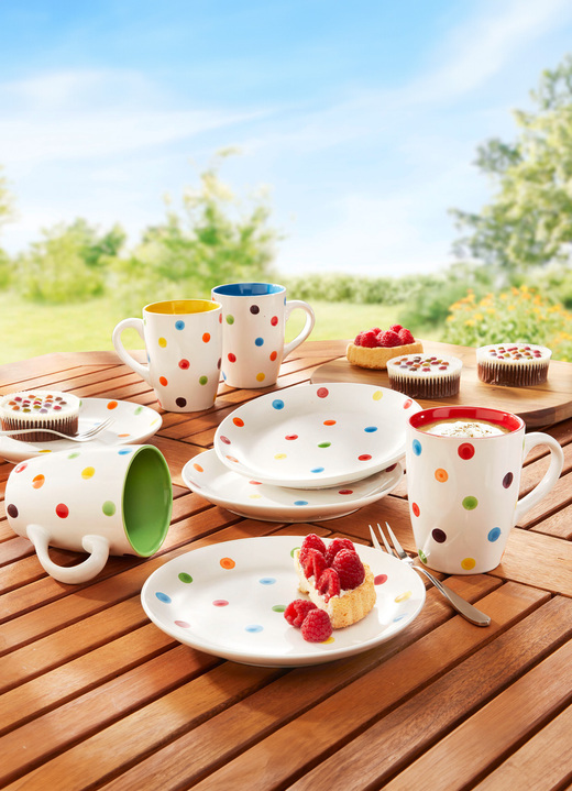 Geschirr - Kaffee-Service, 8-teilig, aus Steingut, in Farbe BUNT
