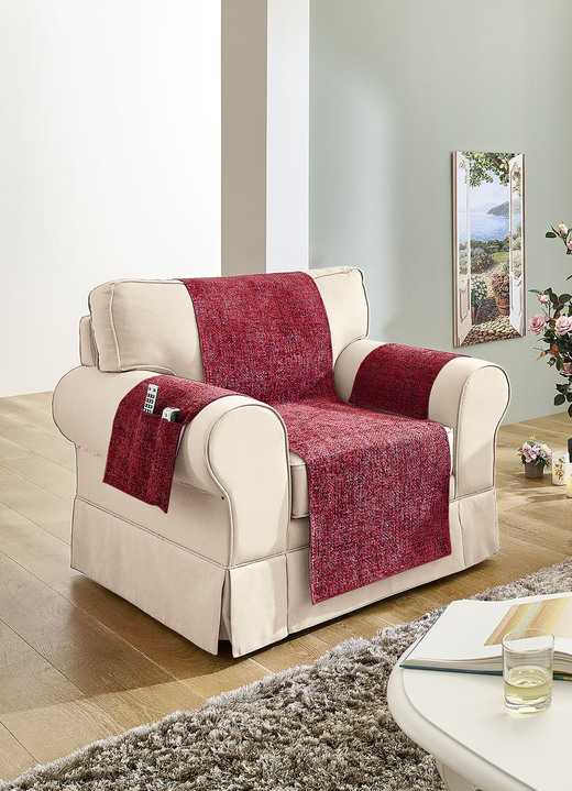 Sessel- & Sofaüberwürfe - Sessel,- Couch,- und Armlehnschoner , in Größe 101 (Sesselschoner, 50x140 cm) bis 865 (Armlehnenschoner, 2er-Set, 38x55 cm), in Farbe BORDEAUX Ansicht 1
