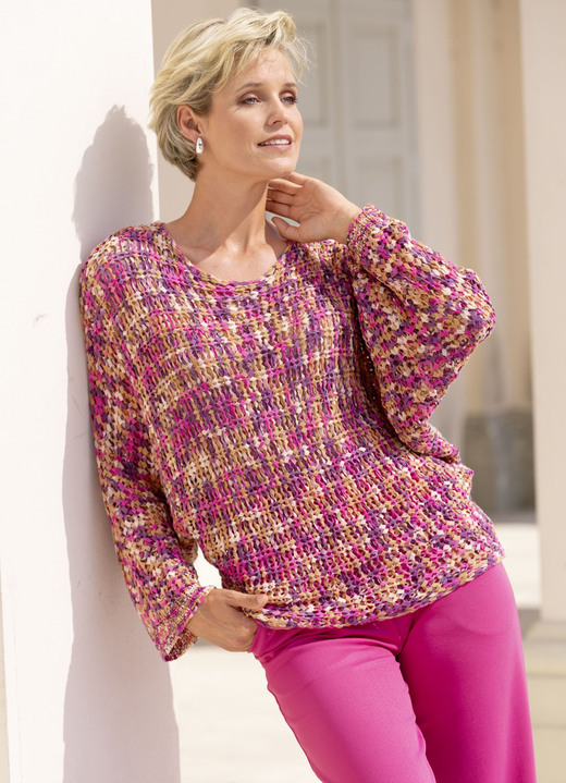 Pullover - Pullover aus hochwertigem Bändchengarn, in Größe L(44/46) bis XS(32/34), in Farbe PINK-LILA-MULTICOLOR