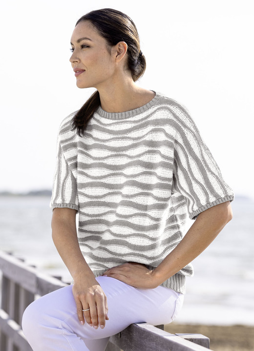 Pullover - Pulli in Garnmix, in Größe L(44/46) bis XS(32/34), in Farbe GRAU-WEISS Ansicht 1