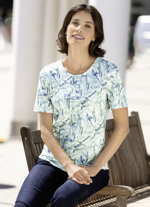 Kurzarm - Shirt mit Alloverdruck Kurzarm - Shirt mit Alloverdruck, in Größe 038 bis 054, in Farbe ECRU-MINT-BLAU