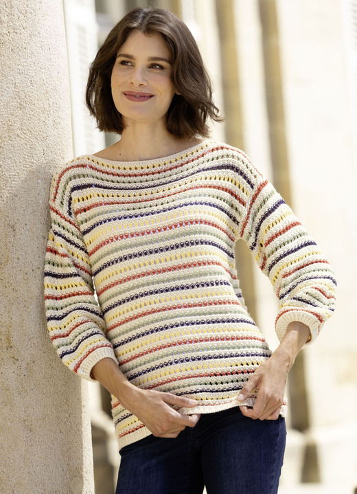 Pullover - Pullover in Ringeldessin, in Größe L(44/46) bis XS(32/34), in Farbe ECRU-MULTICOLOR