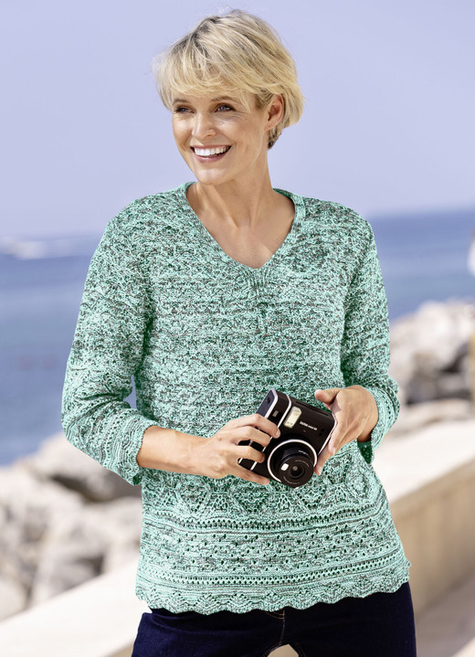 Pullover - Pullover aus Melangegarn, in Größe 038 bis 054, in Farbe MINT-OLIV-MULTICOLOR Ansicht 1