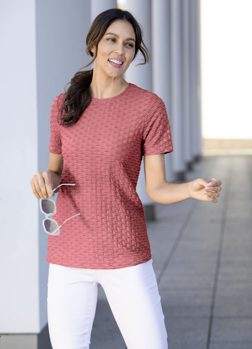 Kurzarm - Shirt mit interesanter Struktur in 3 Farben Kurzarm - Shirt mit interesanter Struktur in 3 Farben, in Größe 036 bis 052, in Farbe ROSENHOLZ